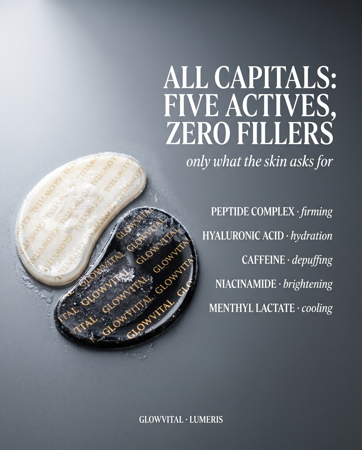 Lumeris under eye patch macro, cooling hydrogel that depuffs in 15 minutes
