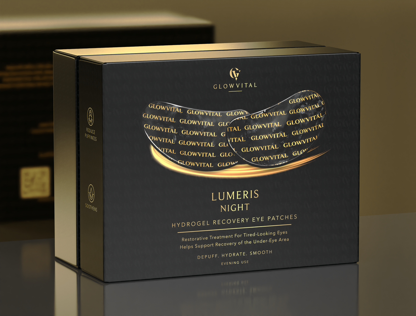 Lumeris hydrogel eye patches — pack detail