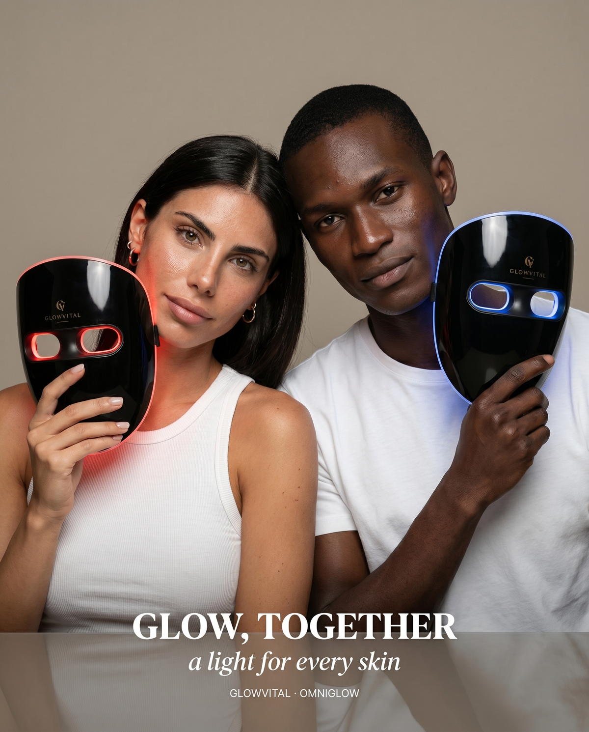 OmniGlow wireless LED face mask near infrared mode, worn hands-free